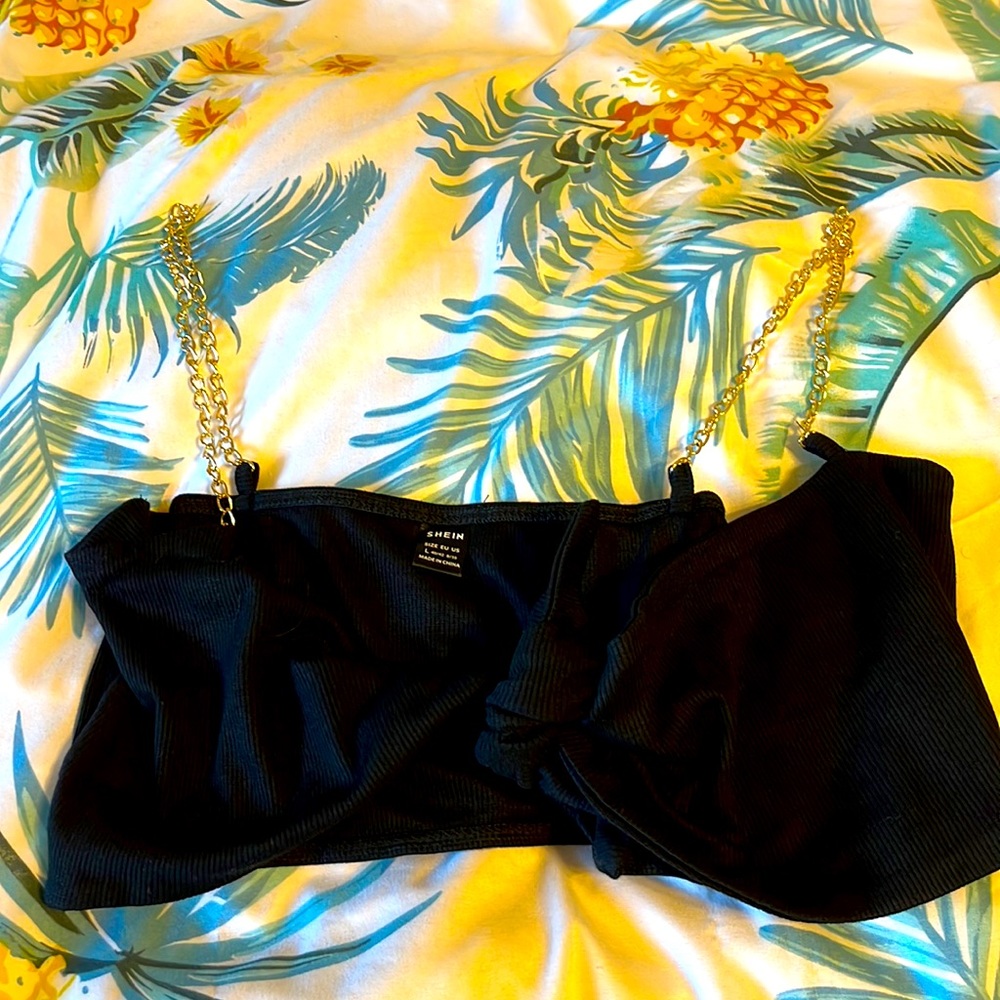 Tie knot crop top with gold chain